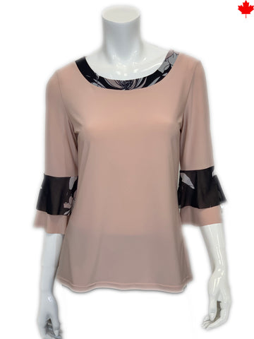 Contrast Accents with Flare Sleeve Top